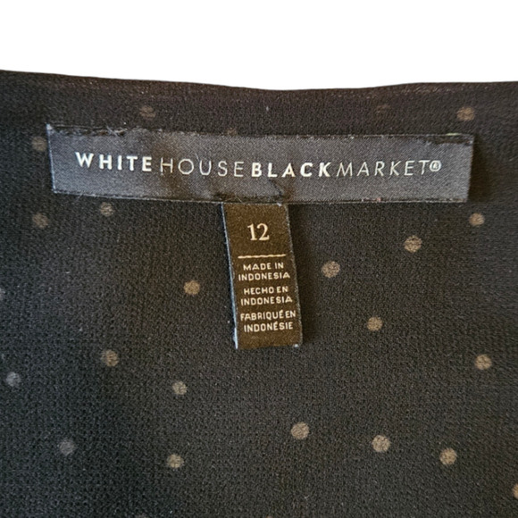 WHBM Black House White Market Polka Dot VNeck Blouse Black Women's Size 12 - Picture 6 of 9